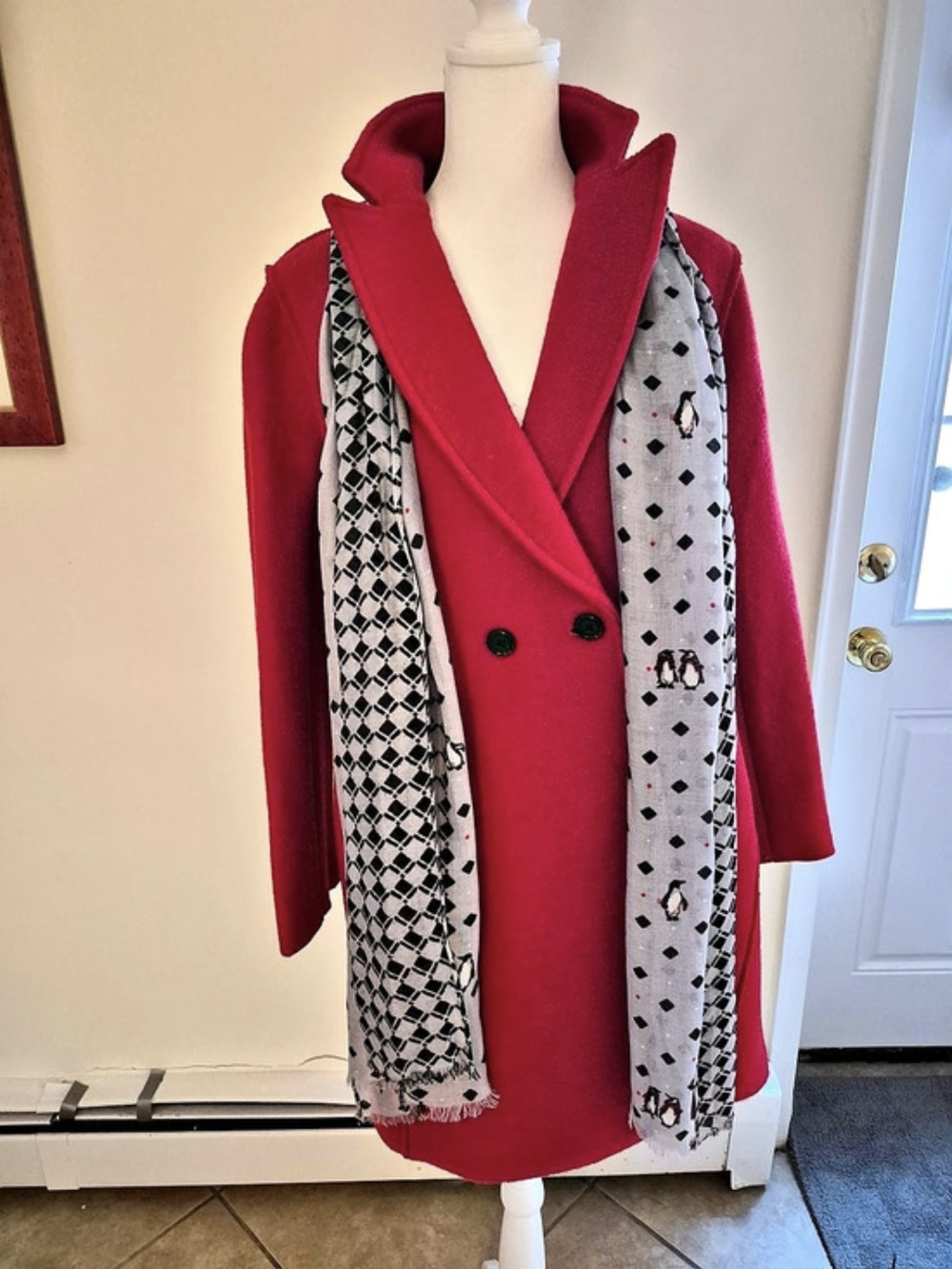 J.CREW Cocoon Coat in Italian Stadium-Cloth Wool Red & White 10P
